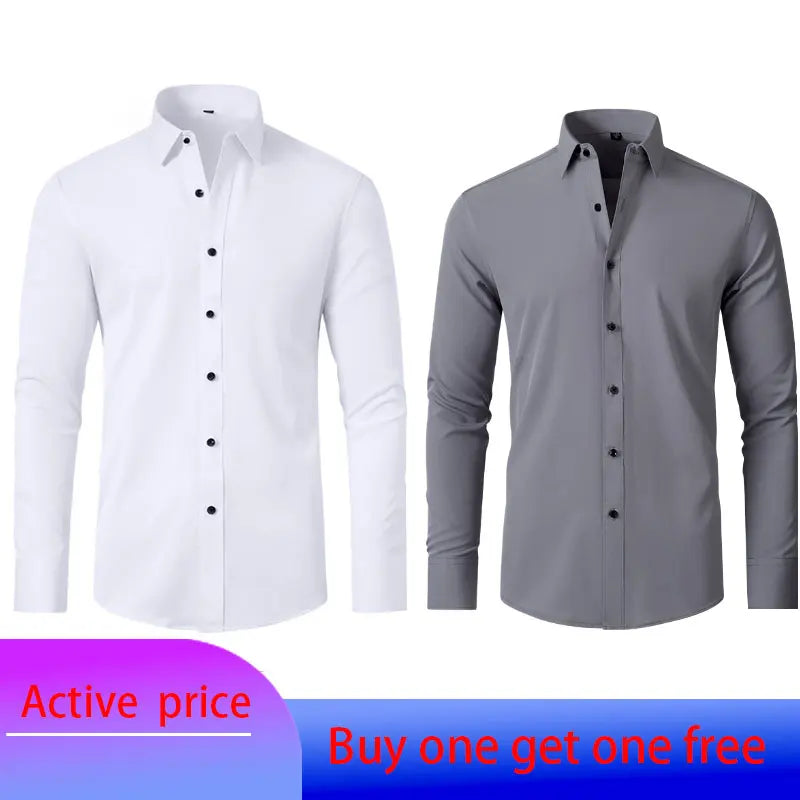 Men's Long Sleeve Stretchable Dress Shirt with Button-Down Front and Slim Fit Design for Formal and Casual Occasions