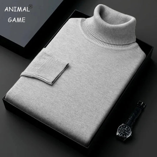 Men's Turtleneck Sweater with Ribbed Cuffs and Hem, Crafted from Soft Knit Fabric for Ultimate Warmth and Comfort in a Classic, Elegant Style