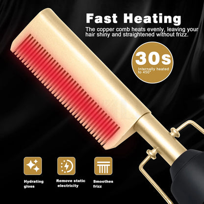 3-in-1 Hair Straightening and Curling Comb with Digital Temperature Display and Multi-Functional Design for Sleek, Curly, or Groomed Beard Styling