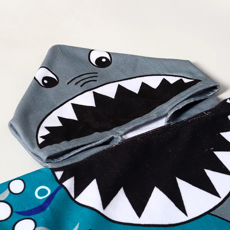 Children's Hooded Towel with Shark Design, Soft and Absorbent Bathrobe for Kids, Perfect for Beach or Pool Use