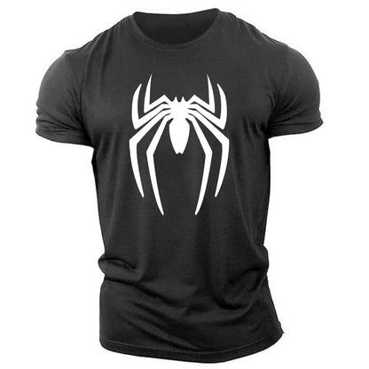 Men's Sports T-Shirt with Bold Spider Symbol Design and Short Sleeves