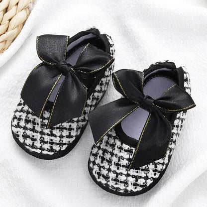 Soft Baby Mary Jane Flats with Large Bow Detail and Elastic Strap for Secure Fit