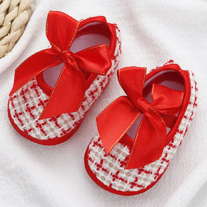 Soft Baby Mary Jane Flats with Large Bow Detail and Elastic Strap for Secure Fit