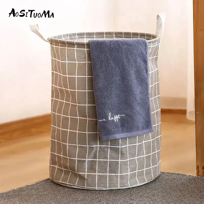 Large Capacity Checkered Laundry Basket with Sturdy Handles for Easy Carry and Modern Home Organization