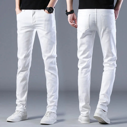 Slim-Fit Stretch Denim Jeans for Men with Mid-Rise Waist and Classic Five-Pocket Design