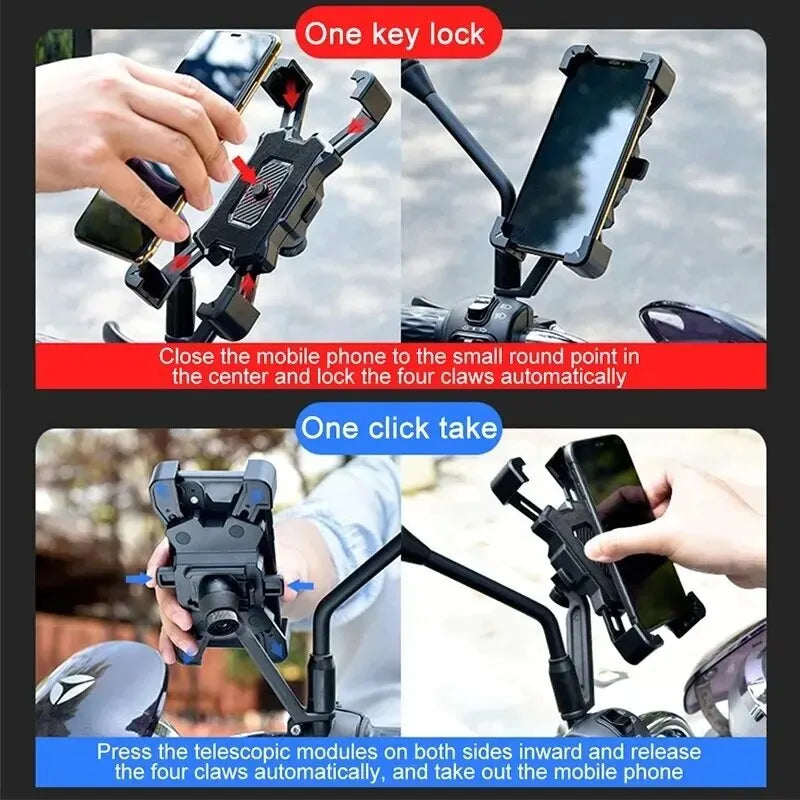 360-Degree Adjustable Motorcycle and Bicycle Phone Mount with Secure Grip and Universal Compatibility for Smartphones