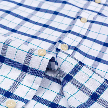 Classic Plaid Button-Down Men's Dress Shirts with Long Sleeves and Tailored Fit