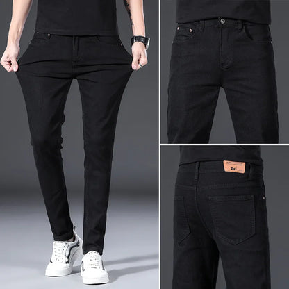 Slim-Fit Stretch Denim Jeans for Men with Mid-Rise Waist and Classic Five-Pocket Design