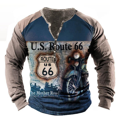 Men's Long Sleeve Button-Up Henley Shirt with Tribal Print and Yellowstone Dutton Ranch Logo