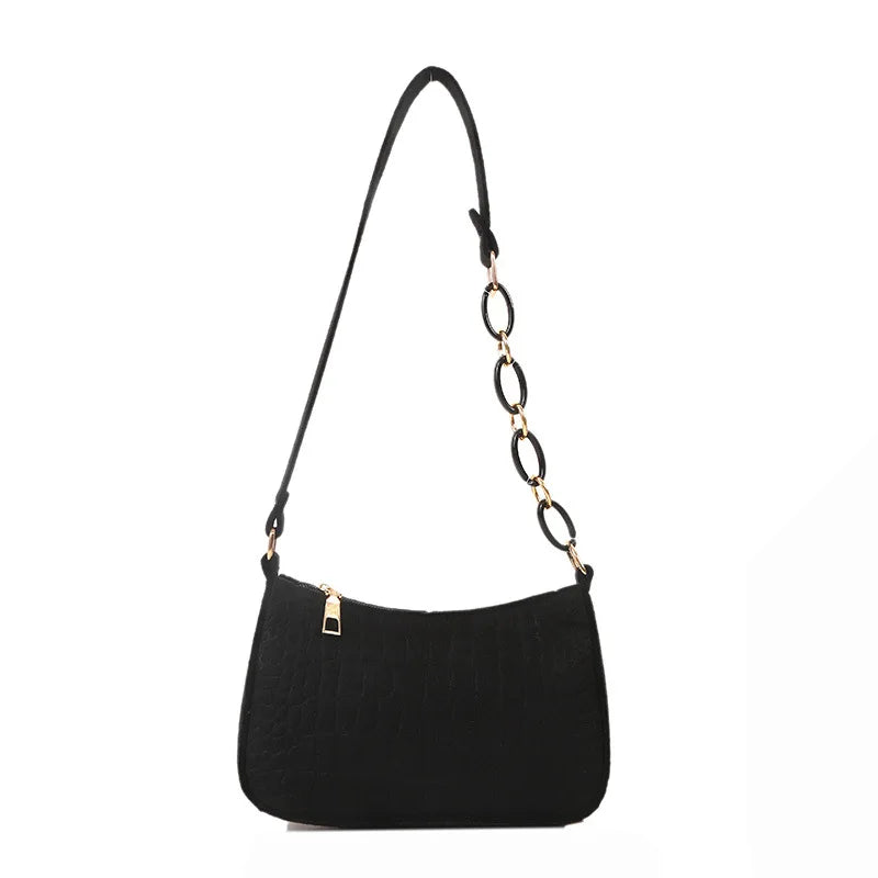 Trendy Croc-Embossed Shoulder Bag with Chain Accent and Adjustable Strap