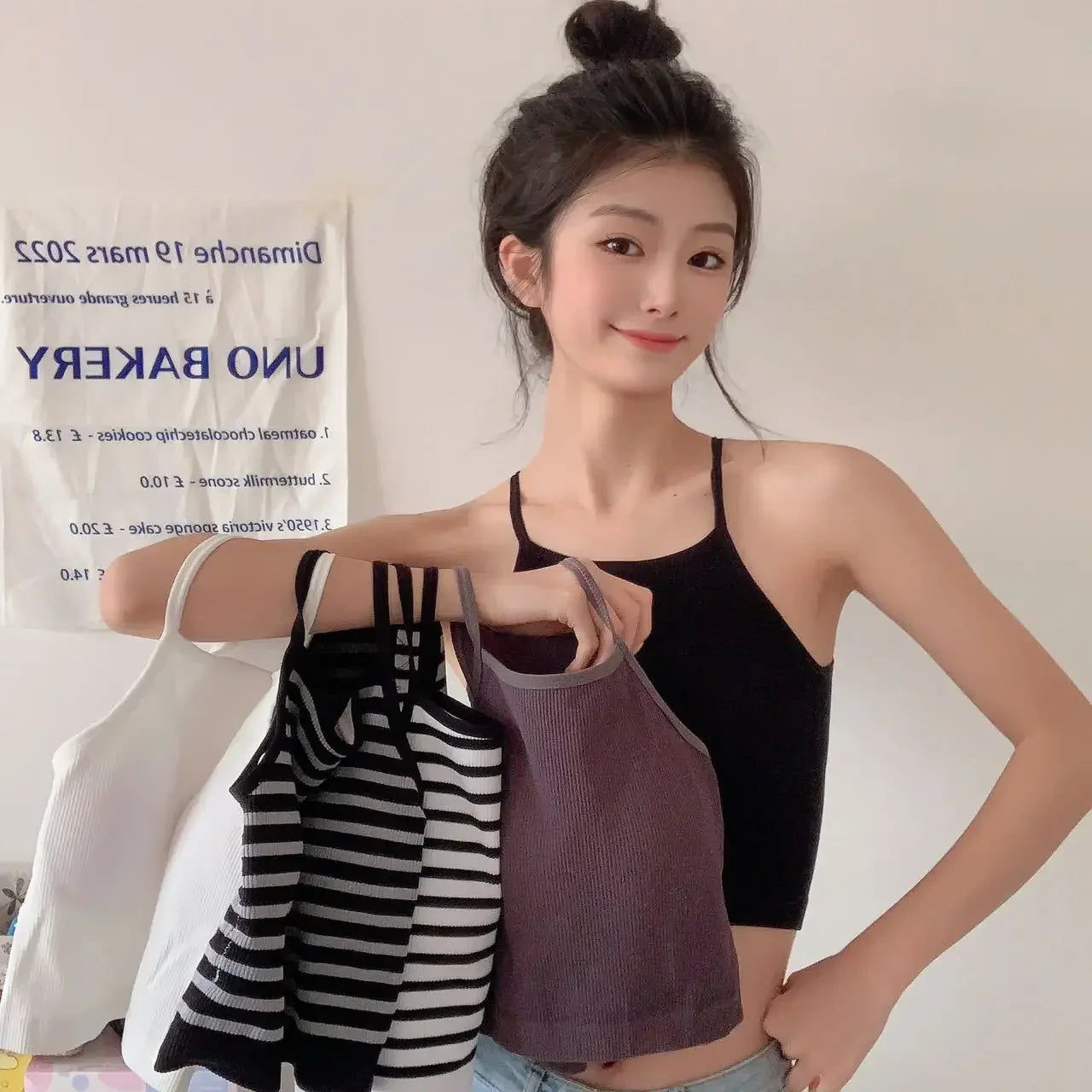 Women's Ribbed Tank Tops with Strappy Back Design and Mixed Solid and Striped Patterns, Perfect for Layering or Casual Wear