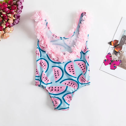 Cute and Stylish Baby Girl Swimsuits with Fun Fruity and Ice Cream Prints - Adorable Ruffle and Bow Detailing for Summer Beach and Pool Wear - Comfortable and Quick-Drying Fabric