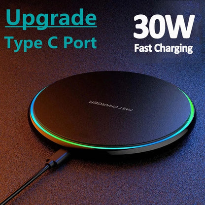 30W Fast Wireless Charger with Upgraded USB-C Port and Sleek Design for Rapid Device Charging