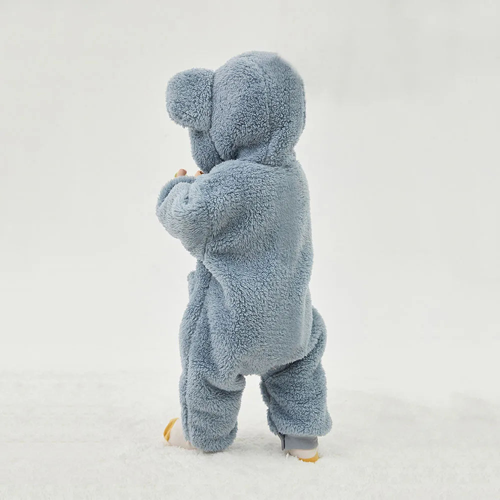 Adorable Baby Hooded Fleece Jumpsuit with Bear Ears - Ultra-Soft and Warm One-Piece Winter Outfit for Infants