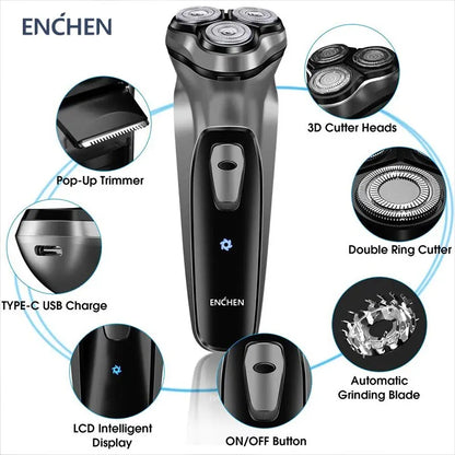 Electric Shaver with 3D Cutter Heads, Double Ring Blade Net, and Independent Floating Technology for Precision and Comfort in Shaving