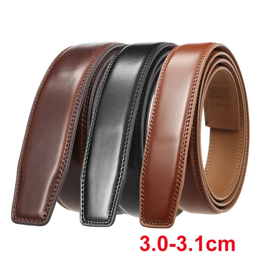 Premium Genuine Leather Dress Belt Straps for Men with Smooth Finish and Stitched Edges, 3.0-3.1 cm Width