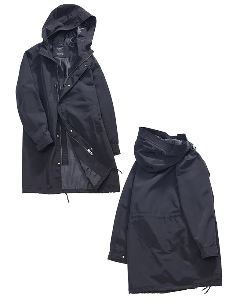 Men's Hooded Long Coat with Mandarin Collar and Open Stitch Closure for a Sleek, Modern Look