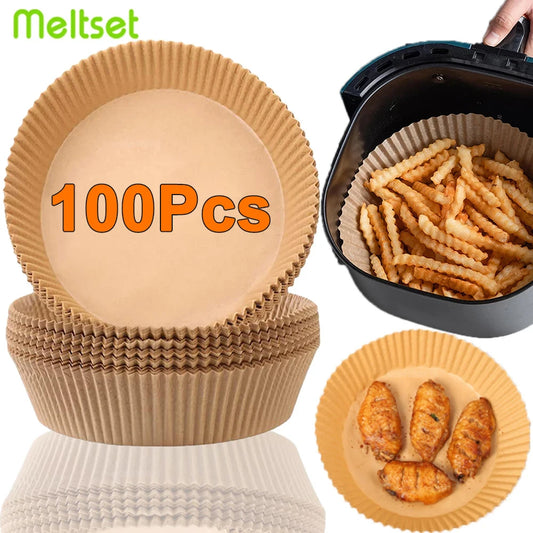 100-Pack Disposable Air Fryer Liners, Non-Stick and Greaseproof, Perfect for Easy Cleanup and Baking in Air Fryers and Ovens