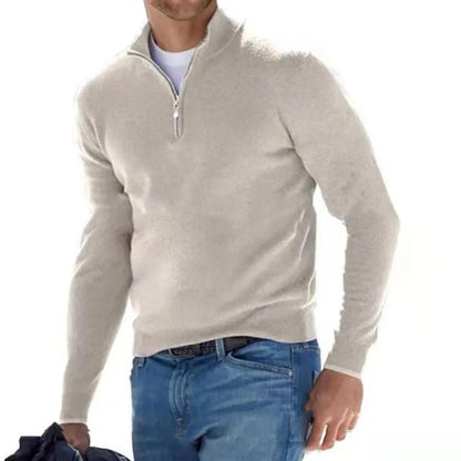 Men's Half-Zip Mock Neck Sweater with Cashmere Blend, Featuring Ribbed Cuffs and Hem for a Comfortable and Stylish Fit, Ideal for Casual and Outdoor Wear