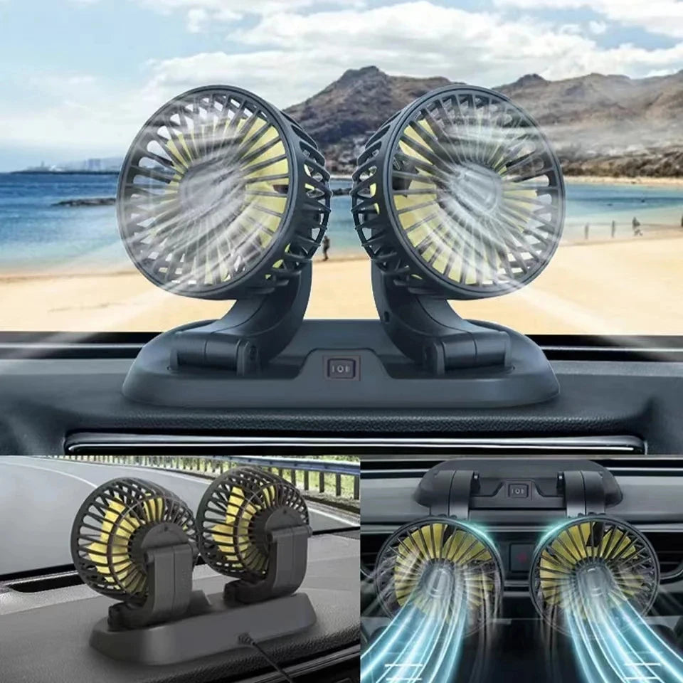 Dual Head USB Car Fan with Adjustable Speed, 360° Rotation, and Low Noise Operation for Efficient Cooling and Air Circulation