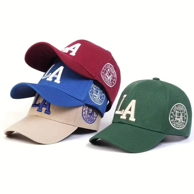 Embroidered LA Baseball Cap with Adjustable Strap and Side Patch Detailing for Casual Wear