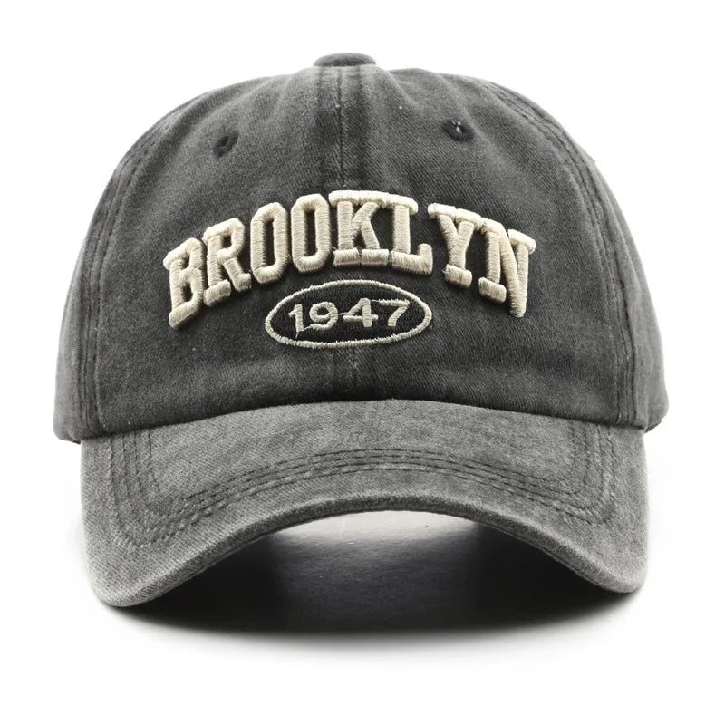 Vintage Washed Baseball Cap with Embroidered Brooklyn 1947 Logo and Adjustable Strap for Classic Urban Style