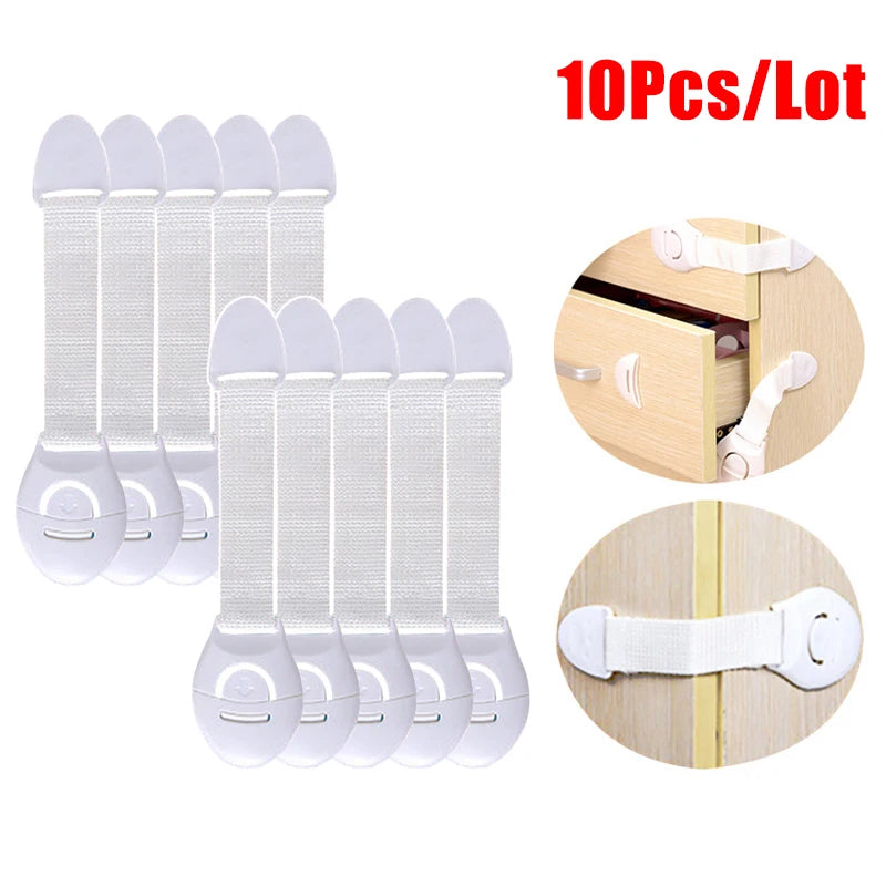 Adjustable Child Safety Cabinet and Drawer Locks with Secure Adhesive and Versatile Use for Home Safety, Pack of 10 Straps