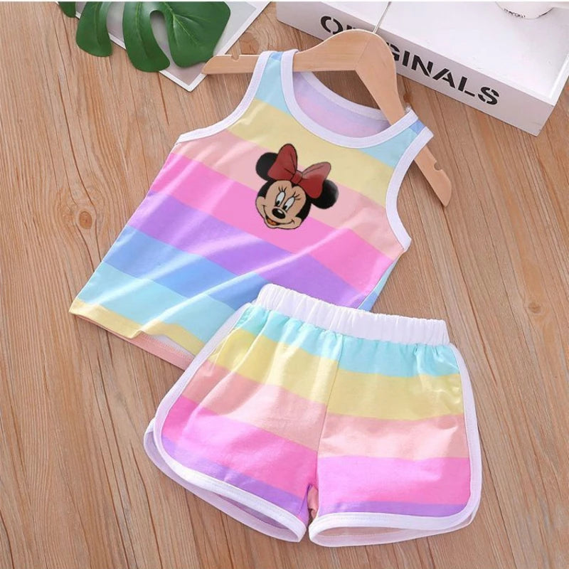 Sleeveless Minnie Mouse Striped Tank Top and Shorts Set for Girls