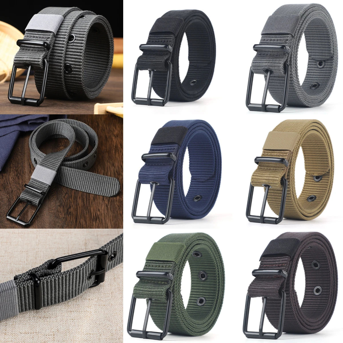 Men's Durable Woven Canvas Belt with Adjustable Metal Buckle in Multiple Styles