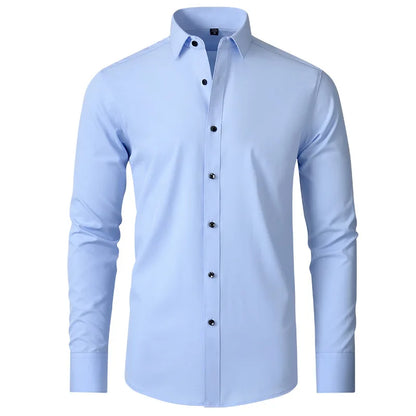 Men's Long Sleeve Stretchable Dress Shirt with Button-Down Front and Slim Fit Design for Formal and Casual Occasions