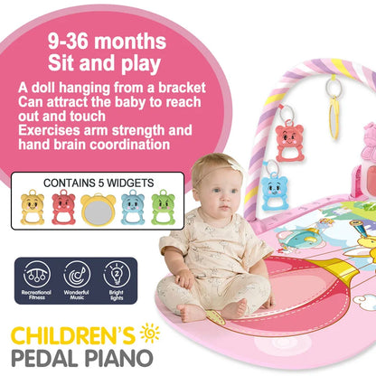 Baby Activity Play Mat with Piano Keyboard, Hanging Toys, and Soft Cushioned Surface for Tummy Time and Sensory Development