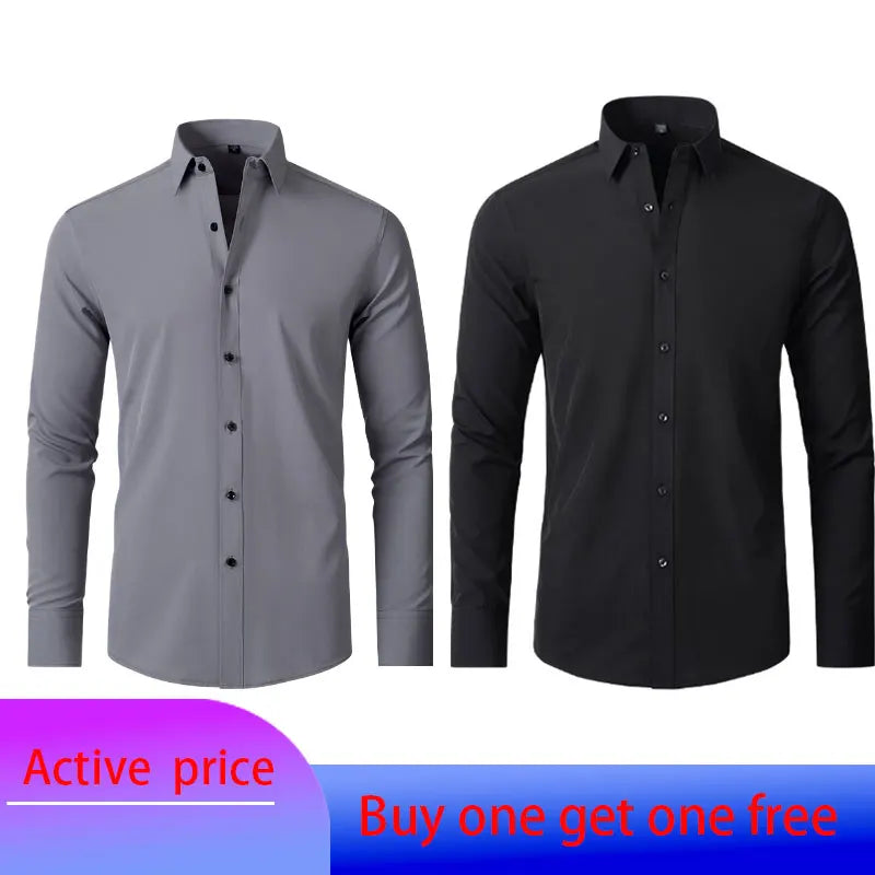 Men's Long Sleeve Stretchable Dress Shirt with Button-Down Front and Slim Fit Design for Formal and Casual Occasions