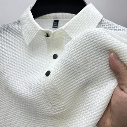 Men's Textured Polo Shirt with Button Placket and Soft Woven Fabric for a Stylish and Comfortable Look