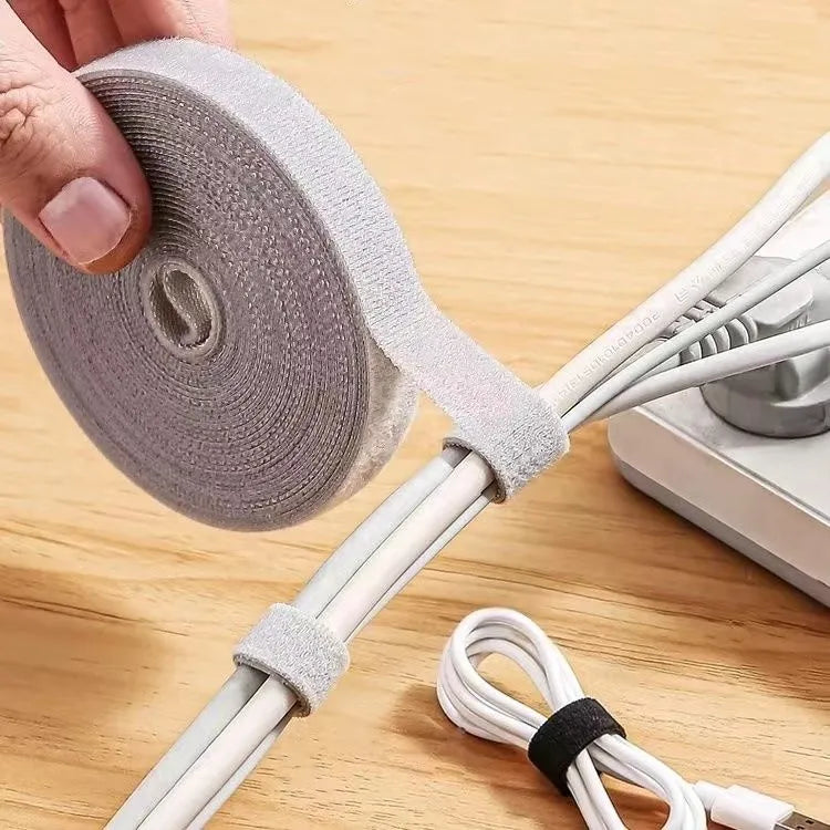 Adjustable Hook and Loop Cable Organizer Roll for Efficient Cable Management and Tidy Workspace, Reusable and Cut-to-Length Design