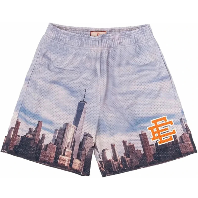 Men's Printed Sports Shorts with Elastic Waist and Drawstring Closure for Comfortable Daily Wear