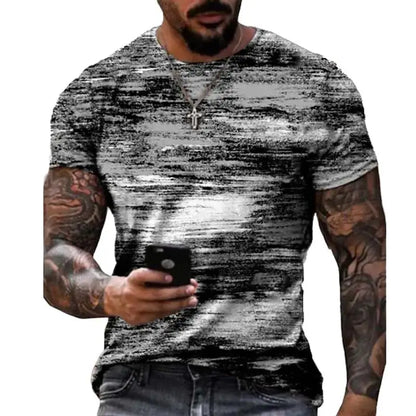 Men's Short Sleeve Crew Neck T-Shirt with Abstract Pattern Design for Casual and Athletic Wear