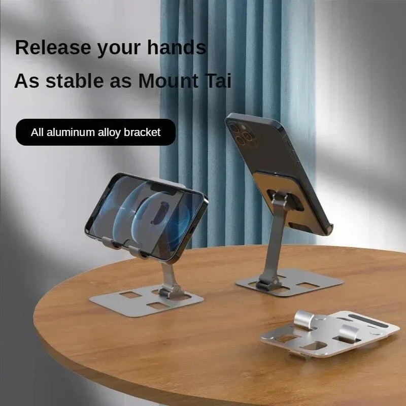 Adjustable Aluminum Desktop Stand for Smartphones and Tablets, Compatible with All Devices, Offering Sturdy Support and Ergonomic Viewing Angles