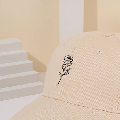 Minimalist Embroidered Rose Baseball Cap with Curved Brim and Adjustable Strap