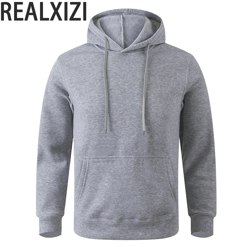 REALXIZI Men's Basic Pullover Hoodie with Adjustable Drawstring and Kangaroo Pocket, Ideal for Casual and Sporty Wear