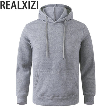 REALXIZI Men's Basic Pullover Hoodie with Adjustable Drawstring and Kangaroo Pocket, Ideal for Casual and Sporty Wear