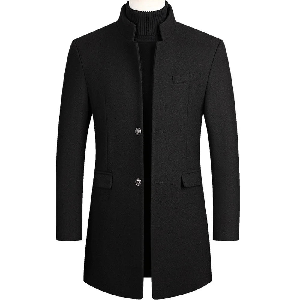 New Winter Fashion Men Slim Fit Long Sleeve Cardigans Blends Coat Jacket Suit Solid Mens Long Woolen Coats