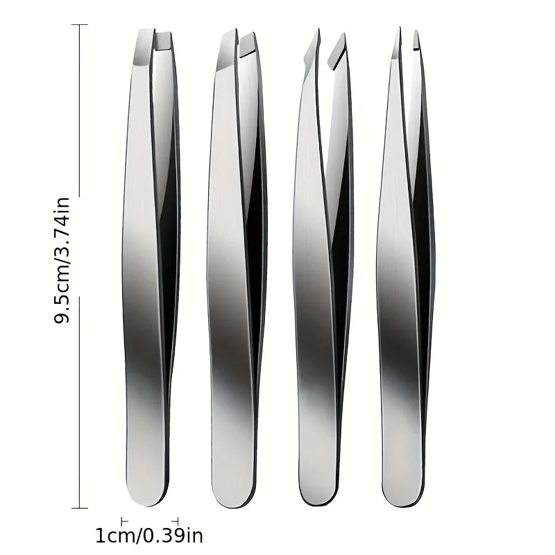 Precision Stainless Steel Tweezers Set with Various Tips for Professional Grooming, Eyebrow Shaping, and Fine Hair Removal