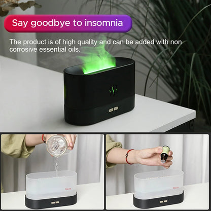 Aromatherapy Humidifier with Multicolor Flame Effect and Adjustable Mist Levels for Relaxation and Air Purification in Home and Office Settings