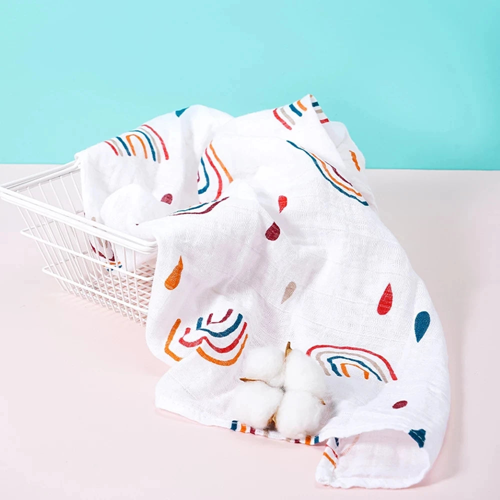 Set of Five Muslin Baby Blankets with Soft and Breathable Material for Comfortable Swaddling and Cuddling