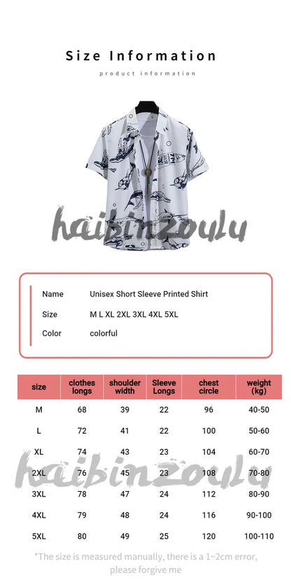 Men's Short-Sleeve Button-Up Shirt with Nautical Whale Print and Casual Fit