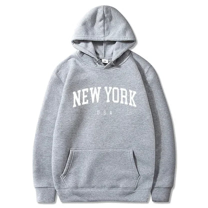 New York USA Graphic Hoodie with Kangaroo Pocket and Ribbed Cuffs for Urban Casual Style