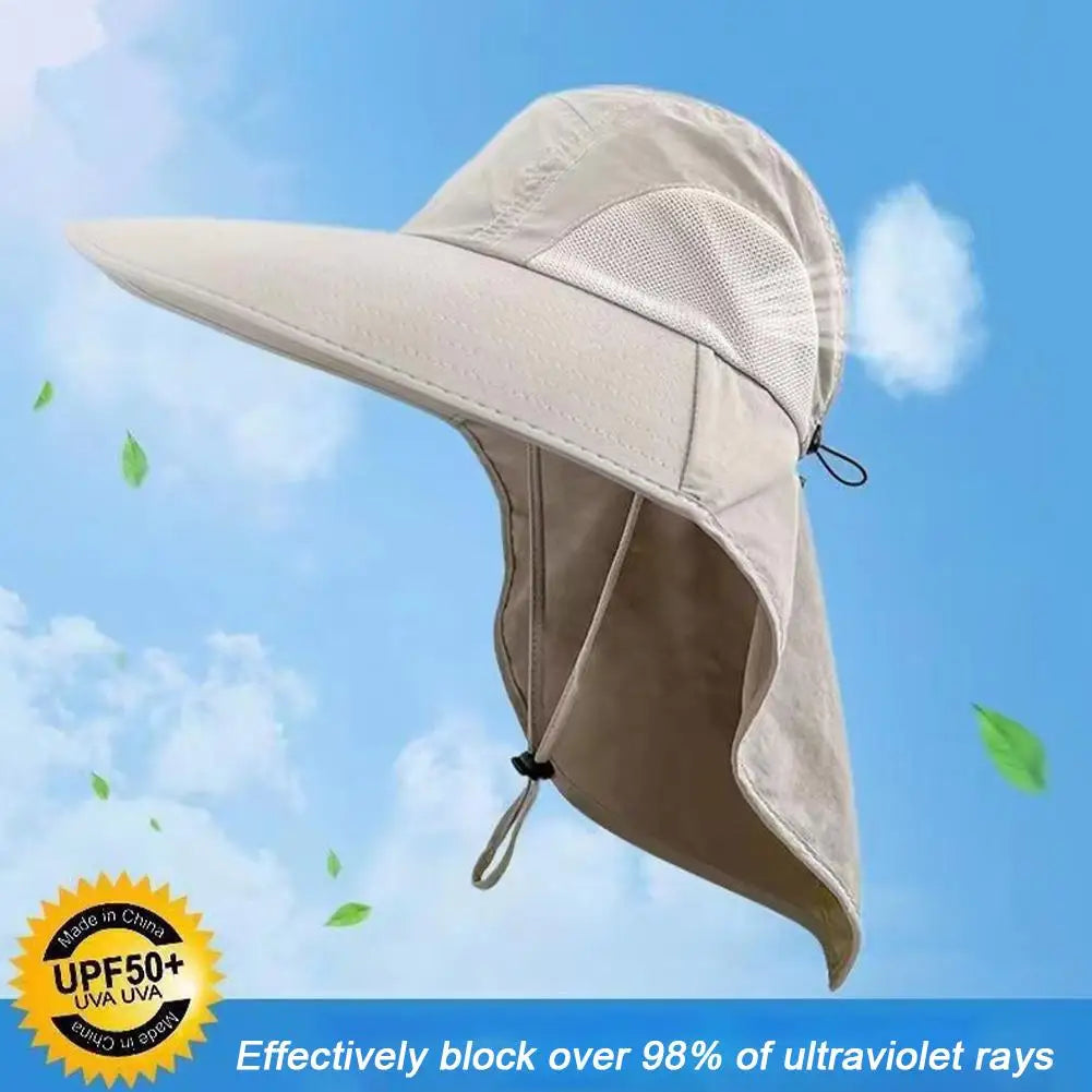 UPF 50+ Sun Protection Hat with Wide Brim and Neck Flap for Outdoor Activities and UV Shielding