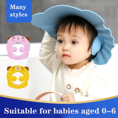 Adjustable Baby Shower Cap with Ear Protection and Fun Animal Design, Prevents Water and Shampoo from Getting into Eyes and Ears, Comfortable and Safe for Bath Time