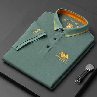 Men's Premium Embroidered Polo Shirt with Contrast Inner Collar and Button Closure