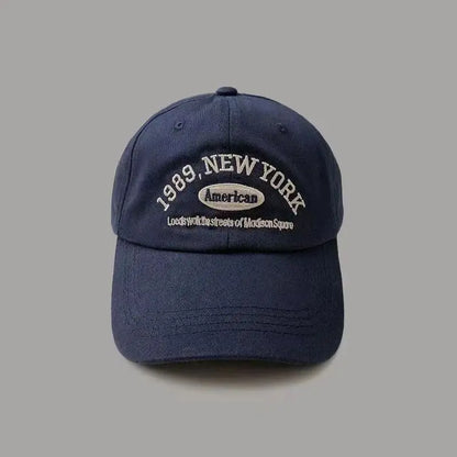 Vintage Embroidered New York Baseball Cap with Curved Brim and Adjustable Strap